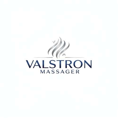 Create the highclass logo, name valstron massager, white background 